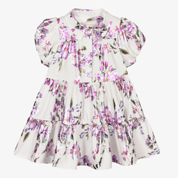 جونونا-فستان قطن لون أبيض بطبعة ورود | Childrensalon Outlet