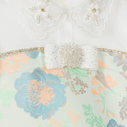 Junona-Girls White Floral Jacquard Dress | Childrensalon Outlet