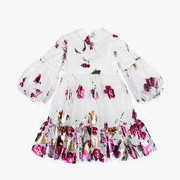 Junona-Girls White Floral Tulle Dress | Childrensalon Outlet