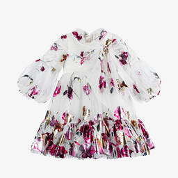 Junona-Girls White Floral Tulle Dress | Childrensalon Outlet