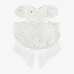 Junona-Girls White & Gold Floral Organza Dress | Childrensalon Outlet
