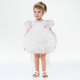 Junona-Girls White & Pink Floral Organza Dress | Childrensalon Outlet