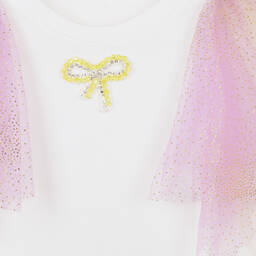 Junona-Girls White & Pink Flutter T-Shirt | Childrensalon Outlet