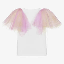 Junona-Girls White & Pink Flutter T-Shirt | Childrensalon Outlet