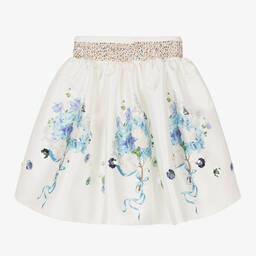 Junona-تنورة ساتان لون أبيض بطبعة ورود | Childrensalon Outlet