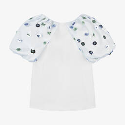 جونونا-بلوزة قطن لون أبيض مزينة بورود ترتر للبنات | Childrensalon Outlet