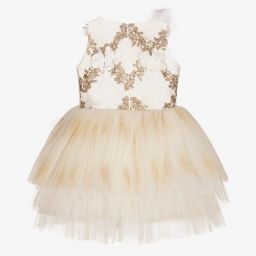 Junona-Ivory Tulle & Gold Sequin Dress | Childrensalon Outlet