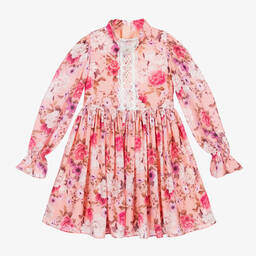 Junona-Pink Floral Chiffon Dress | Childrensalon Outlet