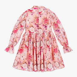 Junona-Pink Floral Chiffon Dress | Childrensalon Outlet