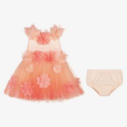 Junona-Розовое платье из тюля с эффектом омбре с цветами | Childrensalon Outlet