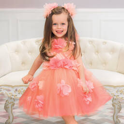 Junona-Розовое платье из тюля с эффектом омбре с цветами | Childrensalon Outlet