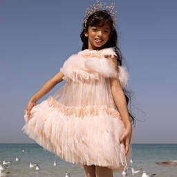 Junona-Розовое платье из тюля с перьями | Childrensalon Outlet