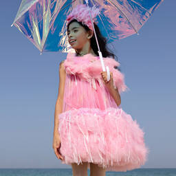 Junona-Pink Tulle & Feather Dress   | Childrensalon Outlet