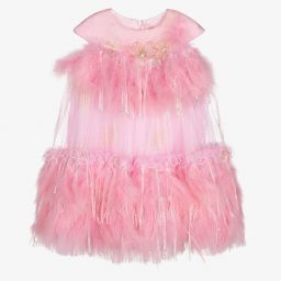 Junona-Pink Tulle & Feather Dress   | Childrensalon Outlet