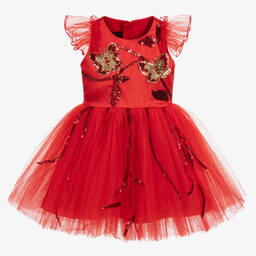 Junona-Red Tulle Butterfly Dress | Childrensalon Outlet