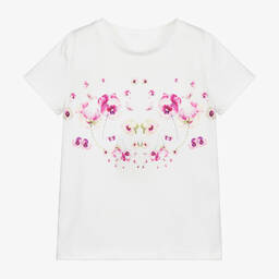 Junona-Белая хлопковая футболка с цветочным рисунком | Childrensalon Outlet