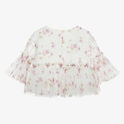 Junona-White Floral Tulle Blouse | Childrensalon Outlet