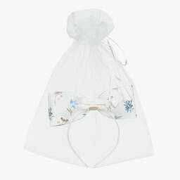 Junona-White Satin Bow Hairband | Childrensalon Outlet