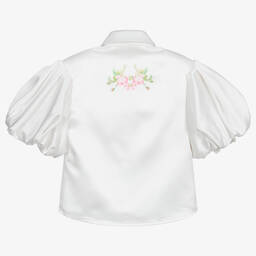 Junona-White Satin Floral Blouse | Childrensalon Outlet