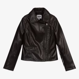 KARL LAGERFELD KIDS-Black Faux Leather Jacket  | Childrensalon Outlet