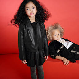 KARL LAGERFELD KIDS-Black Faux Leather Jacket  | Childrensalon Outlet