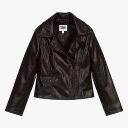 KARL LAGERFELD KIDS-Black Faux Leather Jacket  | Childrensalon Outlet