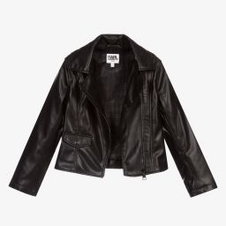 KARL LAGERFELD KIDS-Black Faux Leather Jacket  | Childrensalon Outlet