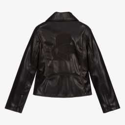 KARL LAGERFELD KIDS-Black Faux Leather Jacket  | Childrensalon Outlet