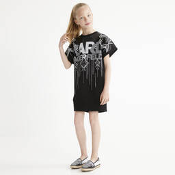 KARL LAGERFELD KIDS-فستان سويتشيرت فيسكوز جيرسي مزين بترتر لون أسود | Childrensalon Outlet