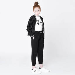 KARL LAGERFELD KIDS-توب بسحّاب فيسكوز جيرسي لون أسود، أبيض وفضّي للبنات | Childrensalon Outlet