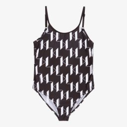 KARL LAGERFELD KIDS-Black & White Logo Swimsuit | Childrensalon Outlet