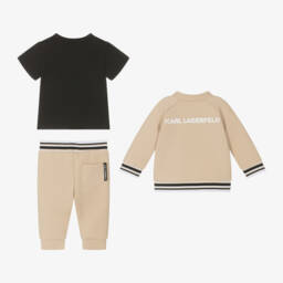 KARL LAGERFELD KIDS-Boys Beige Iconic Three-Piece Ensemble | Childrensalon Outlet