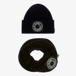 KARL LAGERFELD KIDS-Boys Black Knit Hat & Snood Combo | Childrensalon Outlet