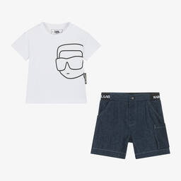 KARL LAGERFELD KIDS-Boys Blue Denim Shorts Set | Childrensalon Outlet