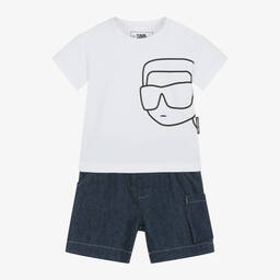 KARL LAGERFELD KIDS-Boys Blue Denim Shorts Set | Childrensalon Outlet
