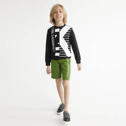 KARL LAGERFELD KIDS-Boys Green Cotton Logo Shorts | Childrensalon Outlet