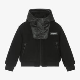 KARL LAGERFELD KIDS-Boys Hooded Black Jacket | Childrensalon Outlet