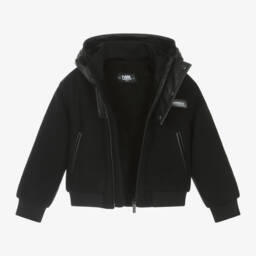 KARL LAGERFELD KIDS-Boys Hooded Black Jacket | Childrensalon Outlet