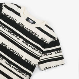KARL LAGERFELD KIDS-Boys Striped Ivory & Black Tee | Childrensalon Outlet