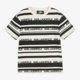 KARL LAGERFELD KIDS-Boys Striped Ivory & Black Tee | Childrensalon Outlet