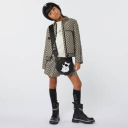 KARL LAGERFELD KIDS-Girls Beige Monogrammed Jacket | Childrensalon Outlet