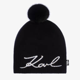 KARL LAGERFELD KIDS-Girls Black Cotton-Cashmere Knit Hat | Childrensalon Outlet