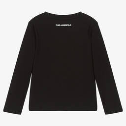 KARL LAGERFELD KIDS-Girls Black Cotton Karl & Choupette Top | Childrensalon Outlet