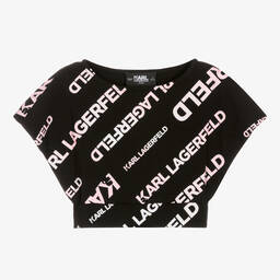KARL LAGERFELD KIDS-Girls Black Cotton T-Shirt | Childrensalon Outlet
