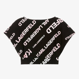 KARL LAGERFELD KIDS-Girls Black Cotton T-Shirt | Childrensalon Outlet