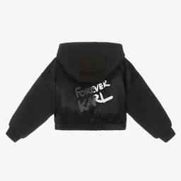 KARL LAGERFELD KIDS-Girls Black Jersey & Satin Zip-Up Hoodie | Childrensalon Outlet