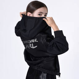 KARL LAGERFELD KIDS-Girls Black Jersey & Satin Zip-Up Hoodie | Childrensalon Outlet