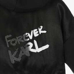 KARL LAGERFELD KIDS-Girls Black Jersey & Satin Zip-Up Hoodie | Childrensalon Outlet