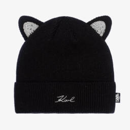 KARL LAGERFELD KIDS-Girls Black Knit Cat Ears Beanie | Childrensalon Outlet
