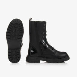 KARL LAGERFELD KIDS-Girls Black Leather Lace-Up Boots | Childrensalon Outlet